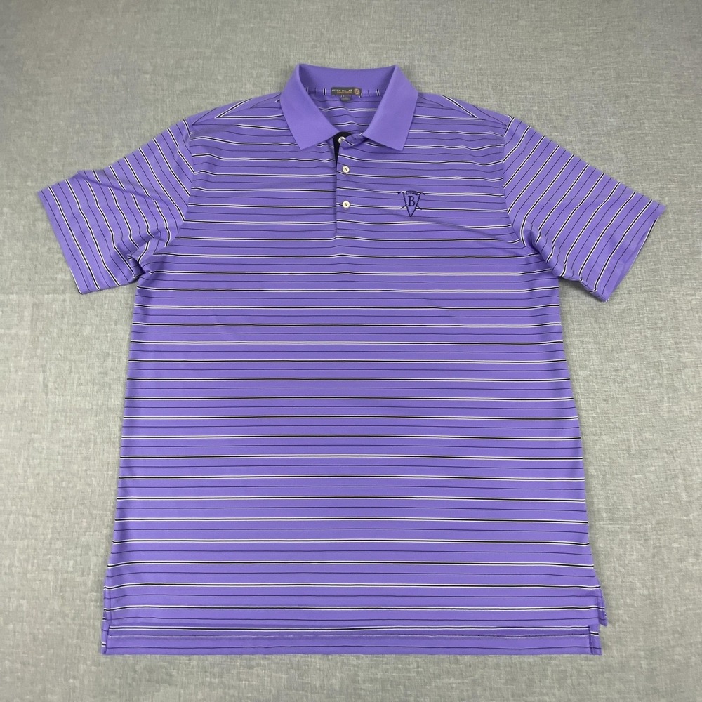 Peter Millar Summer Comfort Polo Shirt Mens XL Purple Striped Short Sleeve